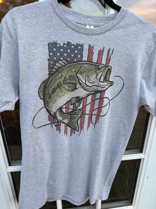 American Flag with Bass Adult Tshirt