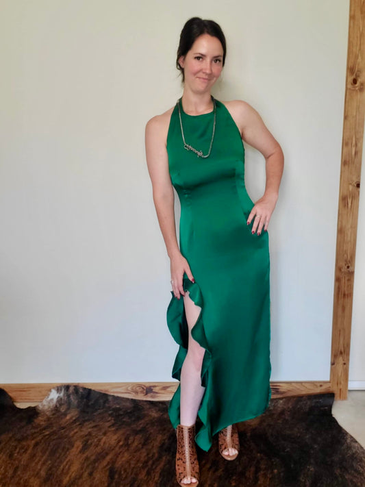 Emerald Halter Top Ruffle Skirt Dress