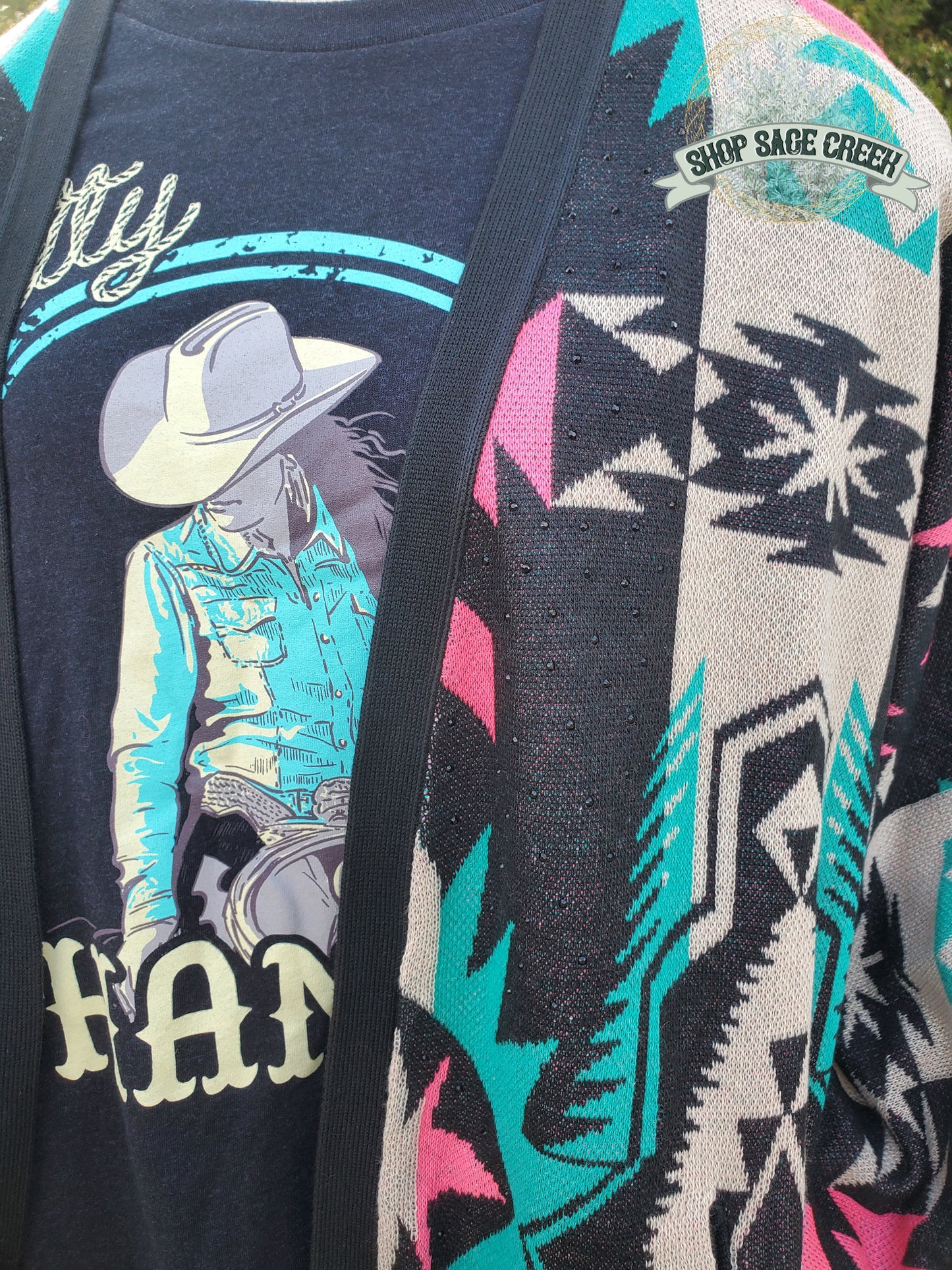 Sassy Frass Knit Sweater with Black Rhinestones