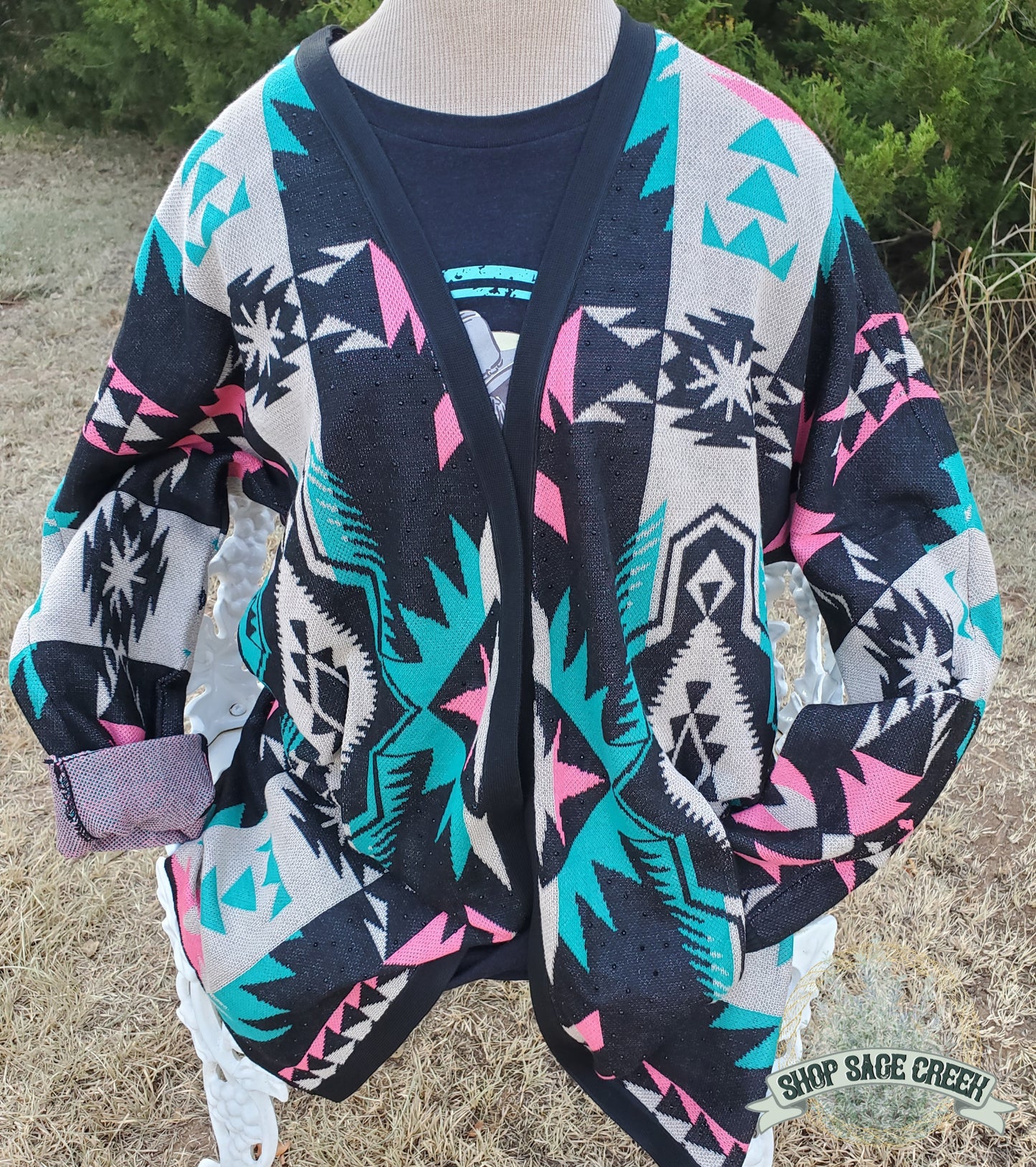 Sassy Frass Knit Sweater with Black Rhinestones