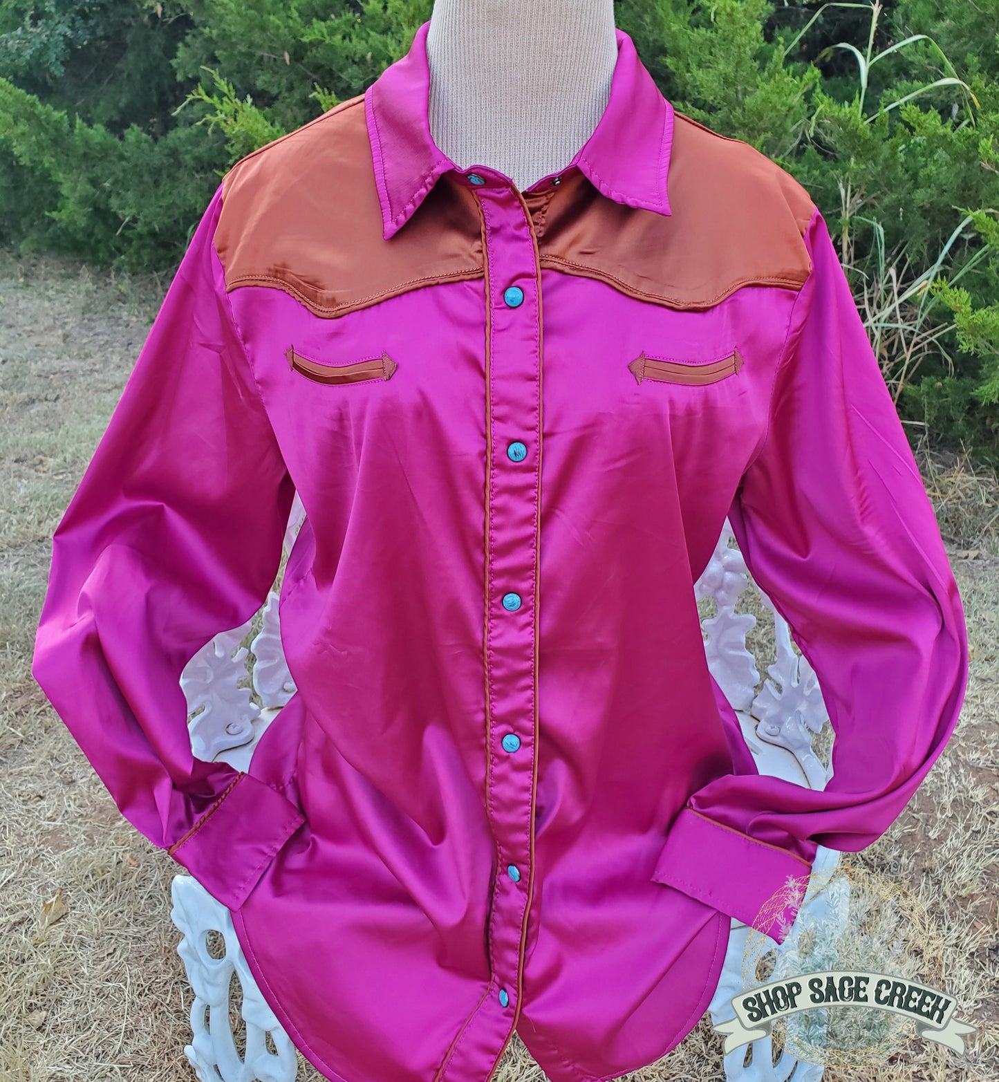 Western Barbie Satin Button Up Blouse