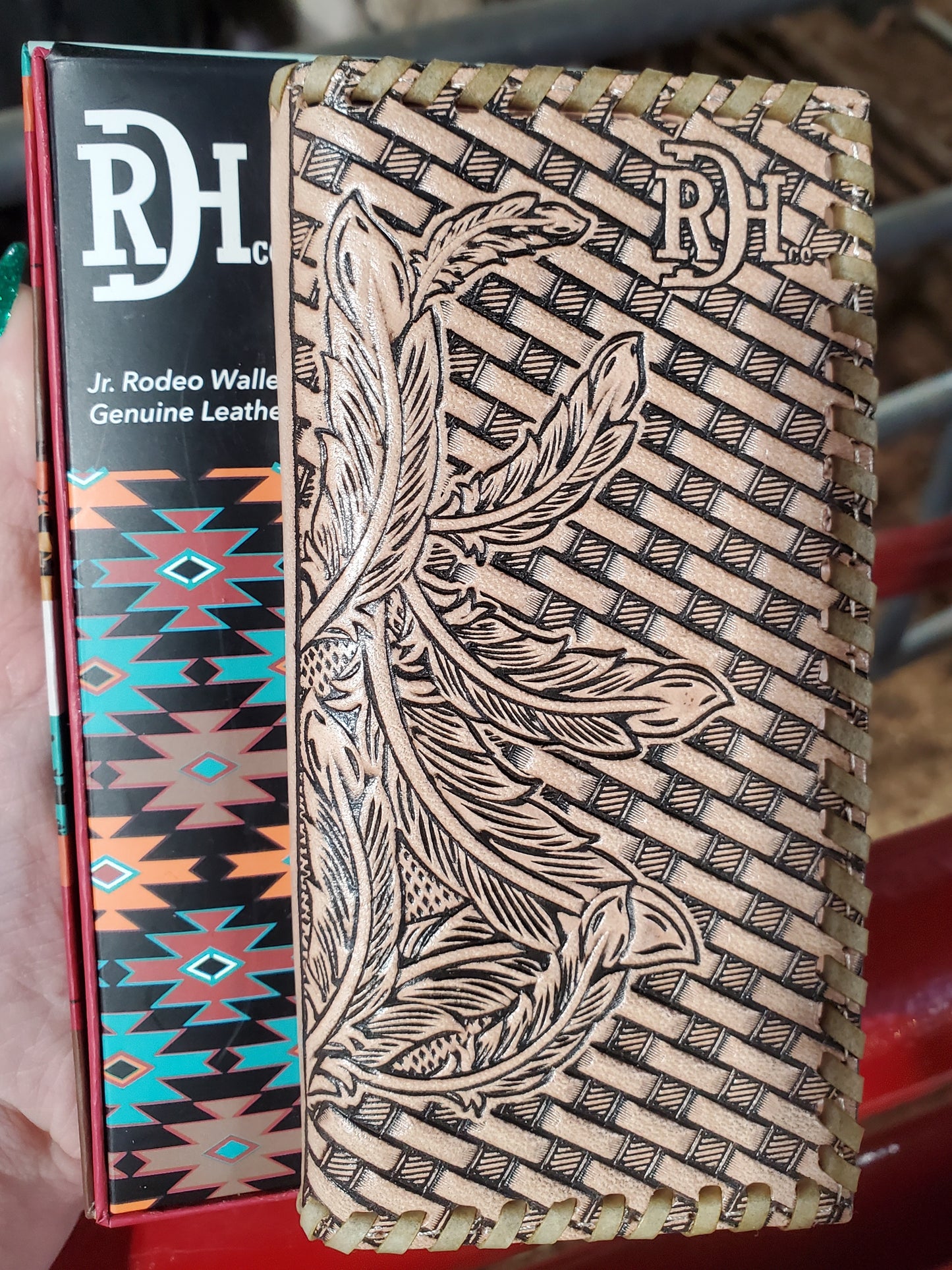 Red Dirt Junior Rodeo Wallet Leather with Basketweave Tooling