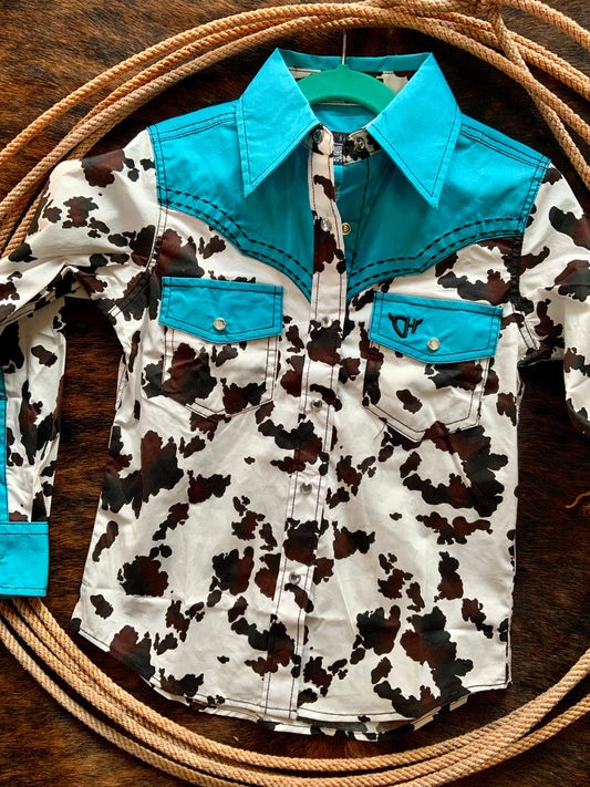Children’s Teal Moody Cow Snap Up Shirt
