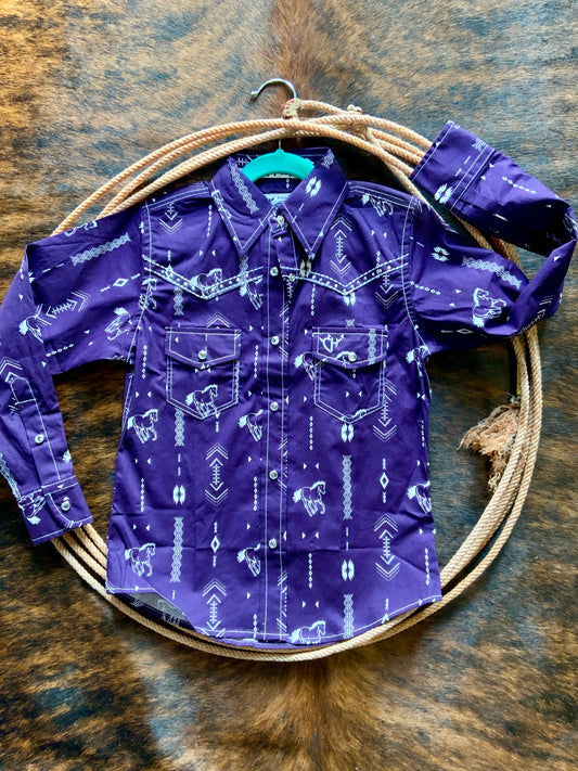 Purple Horse Aztec Snap Up Shirt