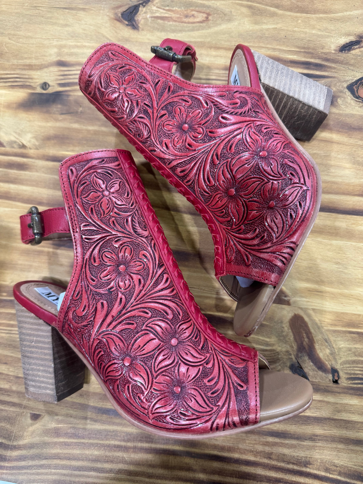 Monika Hand Tooled Red Heels