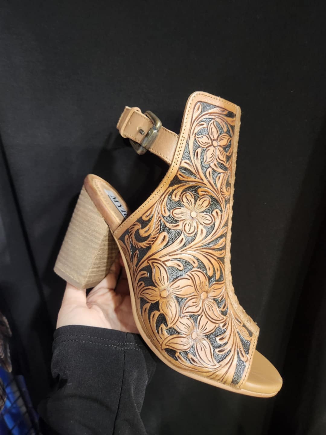 Black and brown tooled leather heels from ShopSageCreek.com
