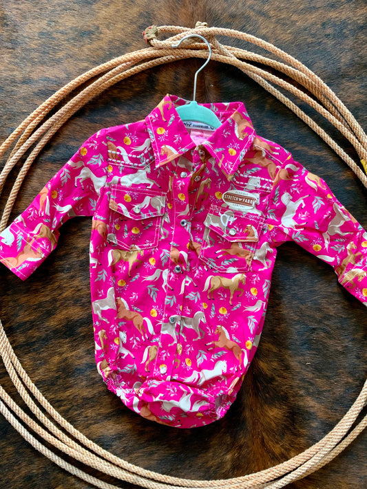 Pink Horses Snap Up Shirt
