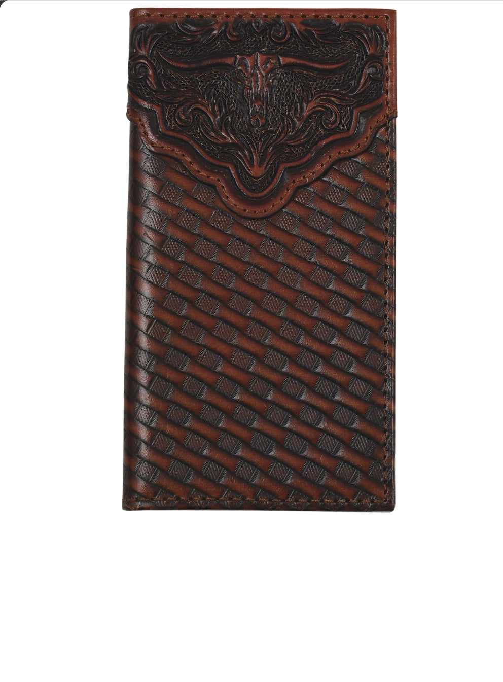 Justin Genuine Leather Junior Rodeo Wallet with Embossed Yoke with Basketweave and Steerhead
