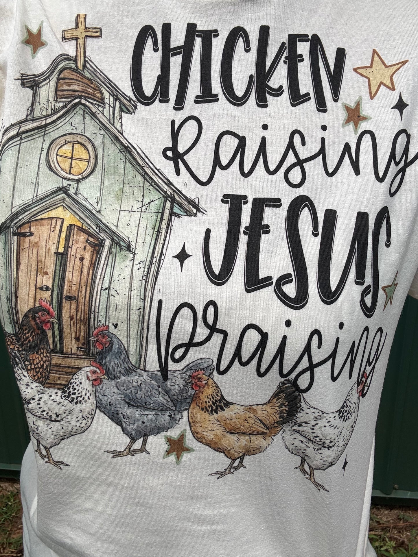 Chicken Raising Jesus Praising Adult Tshirt