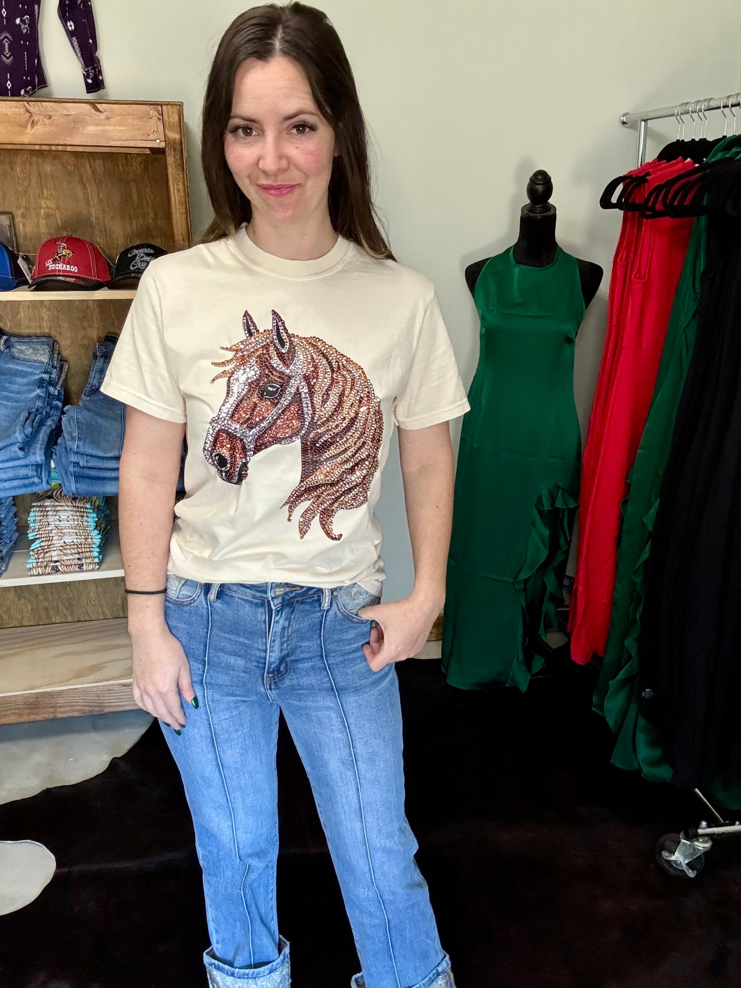 Faux Rhinestone Horse Tshirt