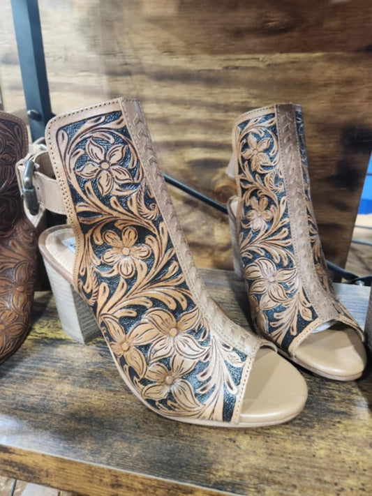 Black and brown tooled leather heels from ShopSageCreek.com