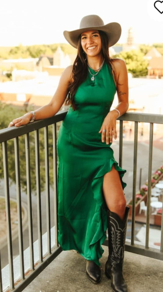 Emerald Halter Top Ruffle Skirt Dress