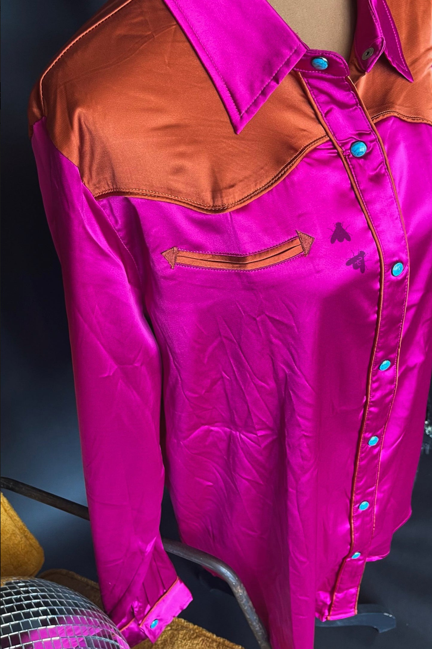 Western Barbie Satin Button Up Blouse