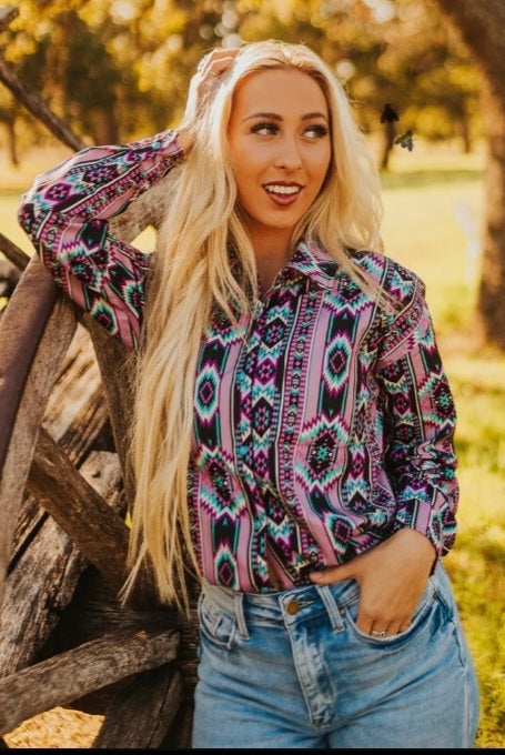 Western style snap up shirt for women