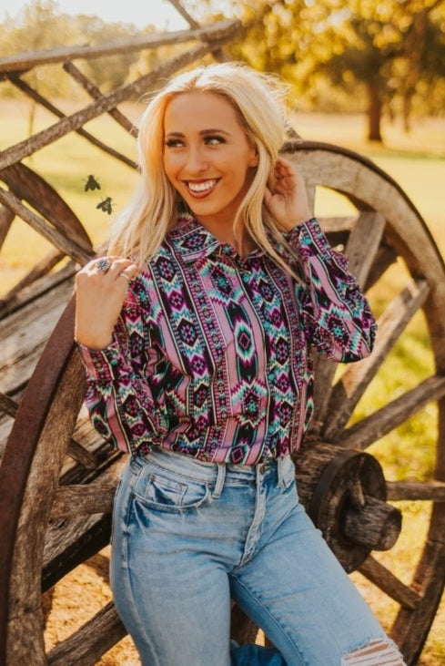 Punch of Lavender Women's Button Up Top