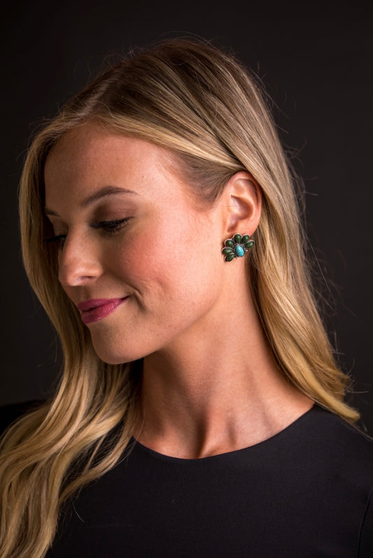 Turquoise and Green Half Flower Post Earring