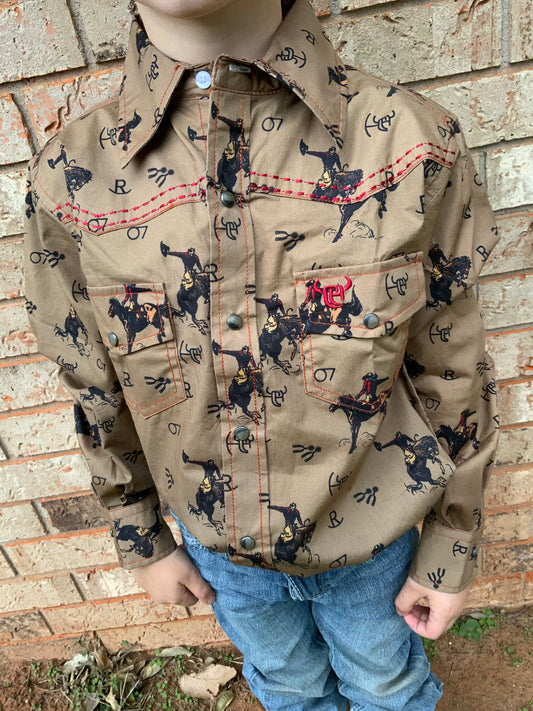 Western style snap up shirt for boys