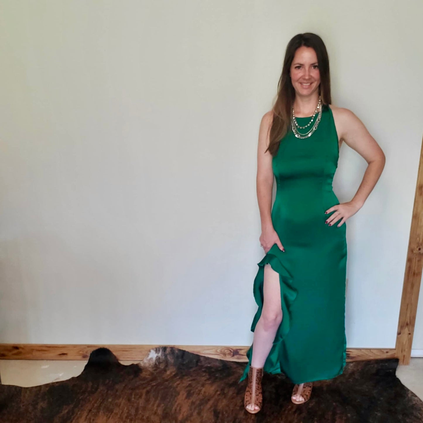 Emerald Halter Top Ruffle Skirt Dress