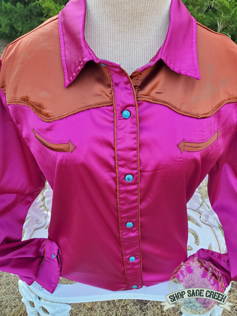 Western Barbie Satin Button Up Blouse