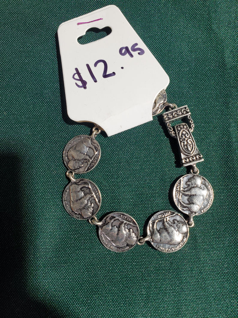 Buffalo Coin Silvertone Magnetic Bracelet