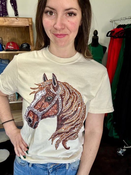 Faux Rhinestone Horse Tshirt