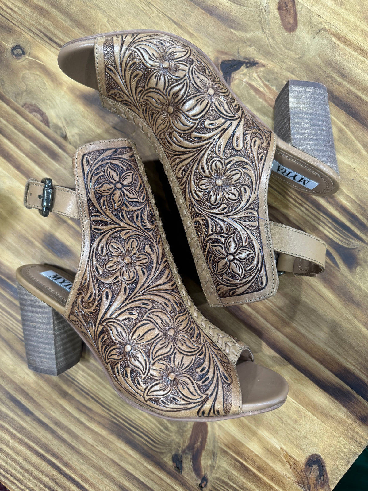 Monika Hand Tooled Leather Heels