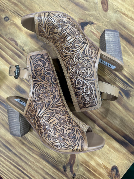Monika Hand Tooled Leather Heels