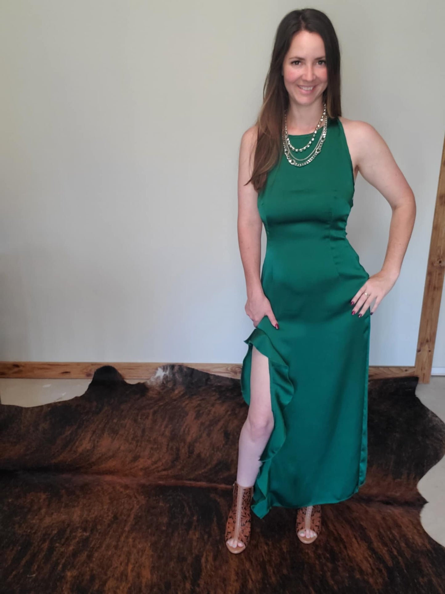 Emerald Halter Top Ruffle Skirt Dress