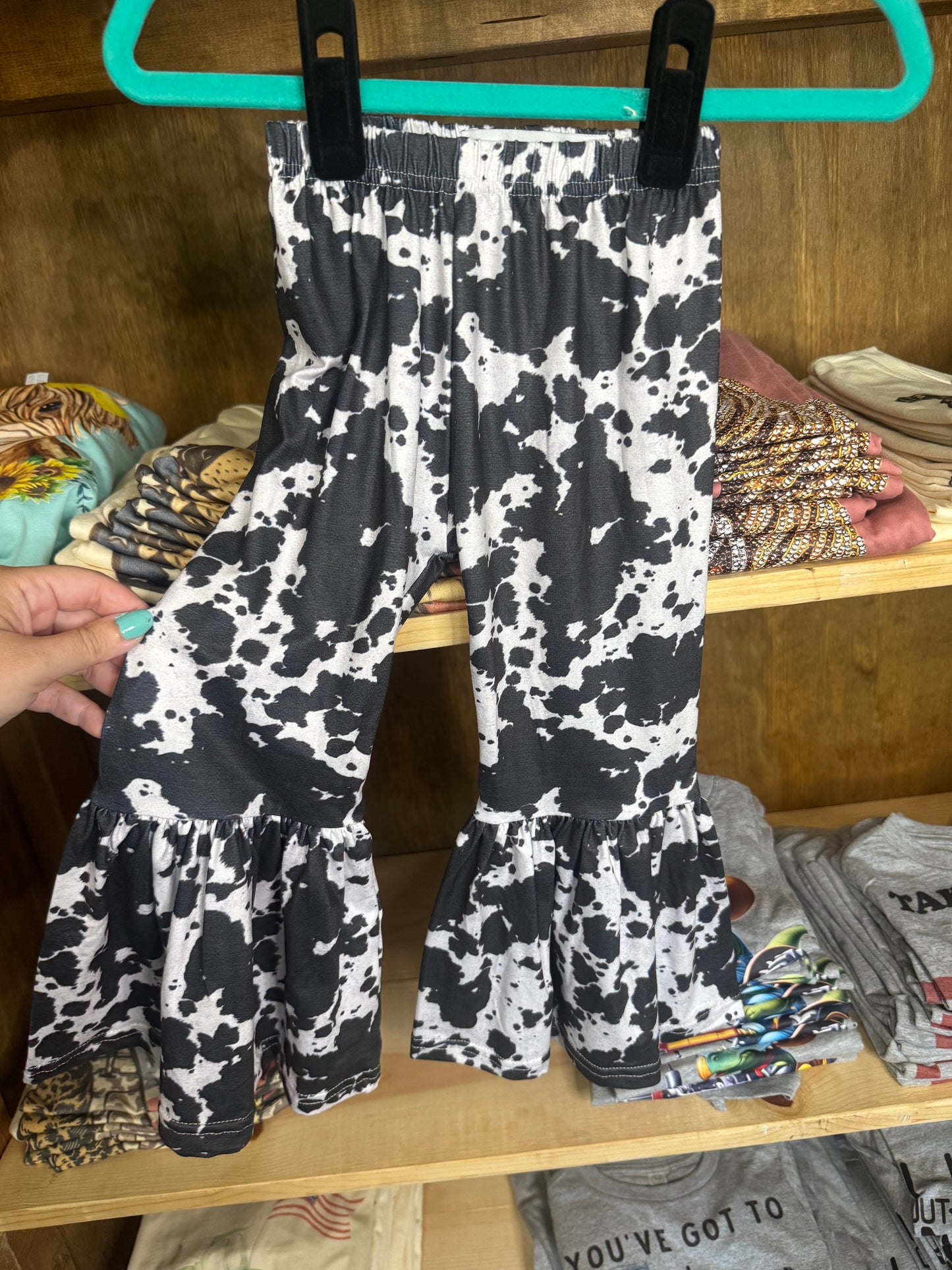 Cow Design Bell Bottom Pants for Girls