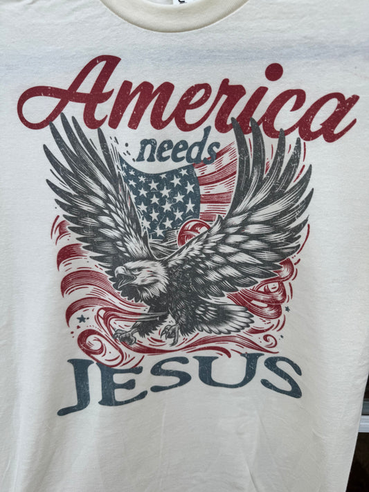 America Needs Jesus Adult Tshirt