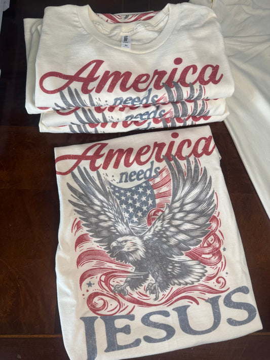 America Needs Jesus Adult Tshirt