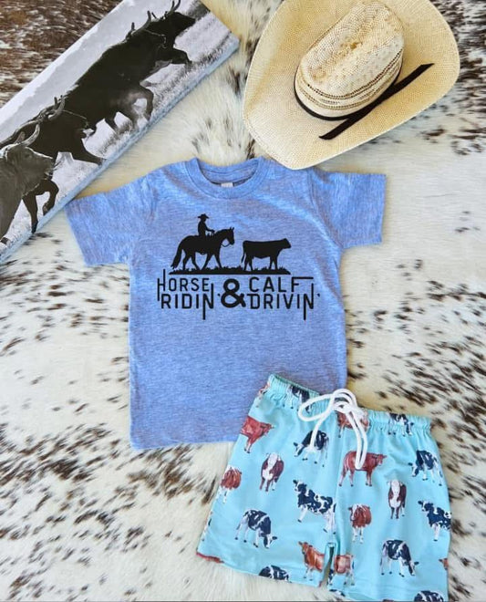 Blue Shorts with Cows for Children