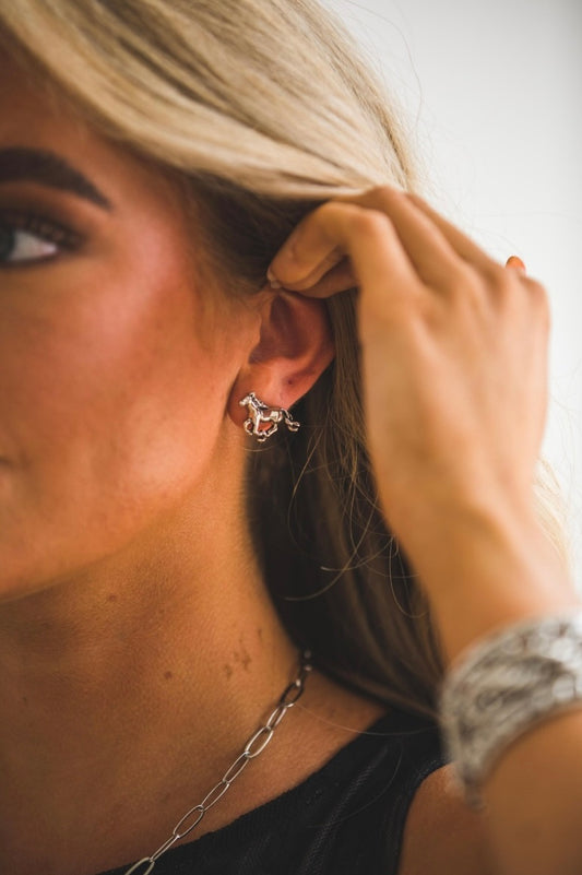 18K White Gold Plated  Running Horse Stud Earring