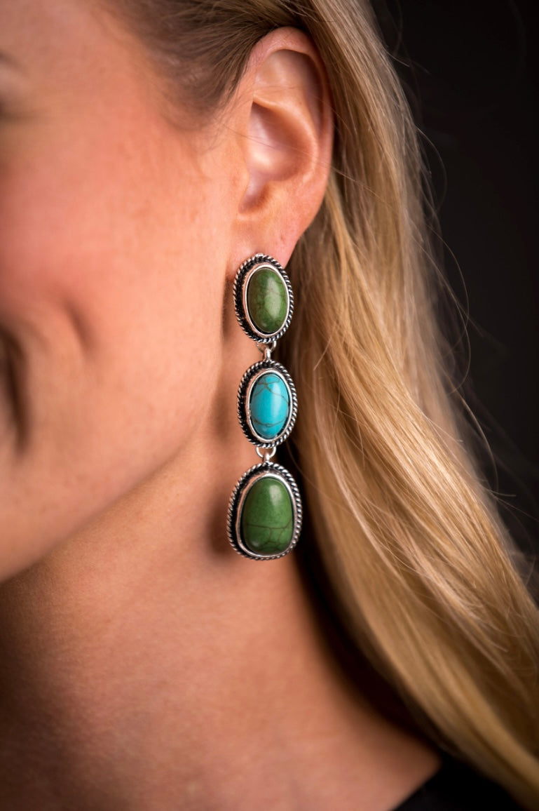 Green and Turquoise Dangle Earrings