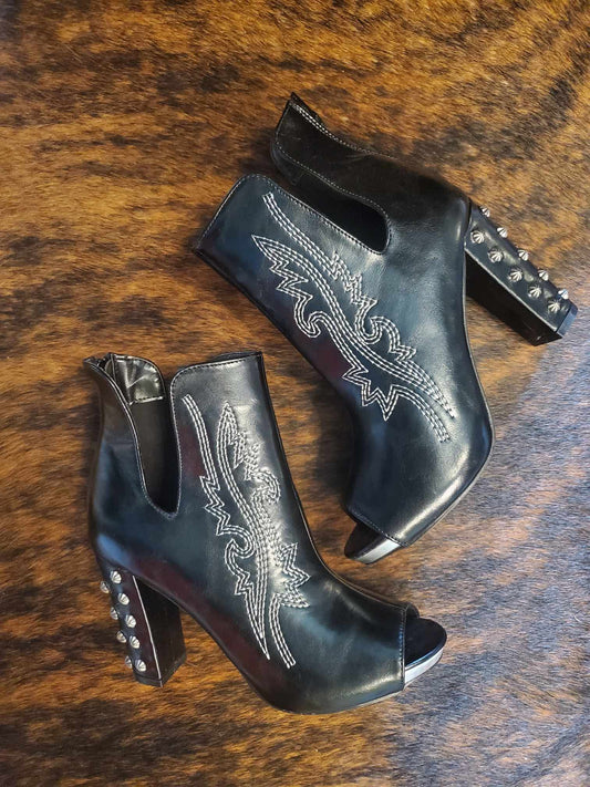 Black western style womens high heels