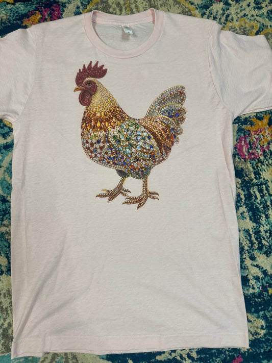 Rhinestone Chicken Adult Tshirt