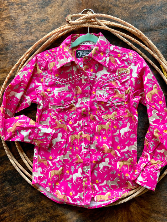 Western style snap up shirt for girls