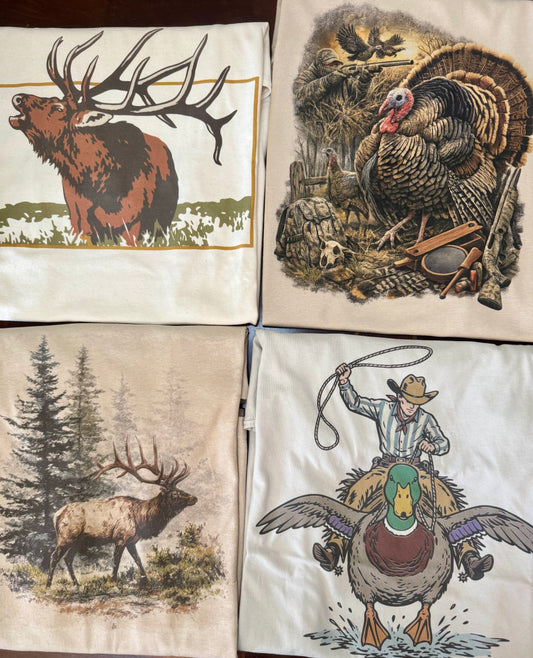 Vintage Elk in Woods Scene Tshirt