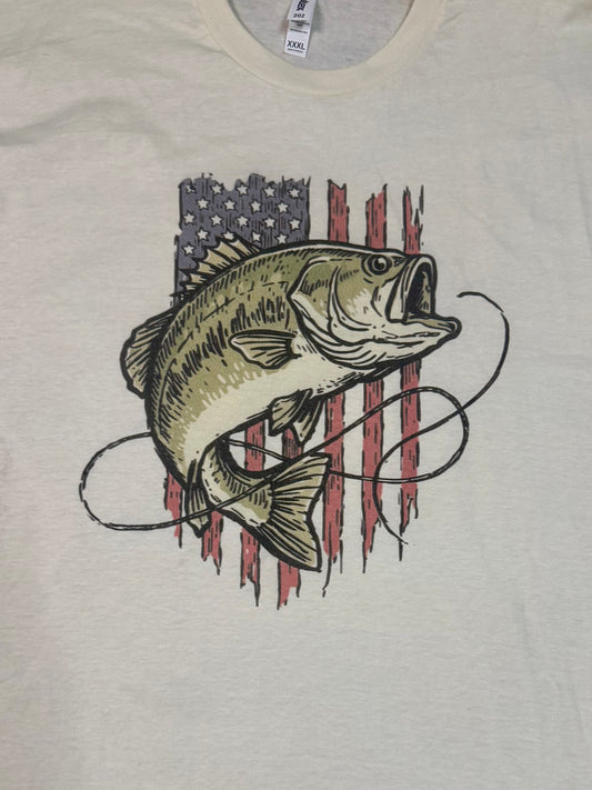 American Flag with Bass Adult Tshirt