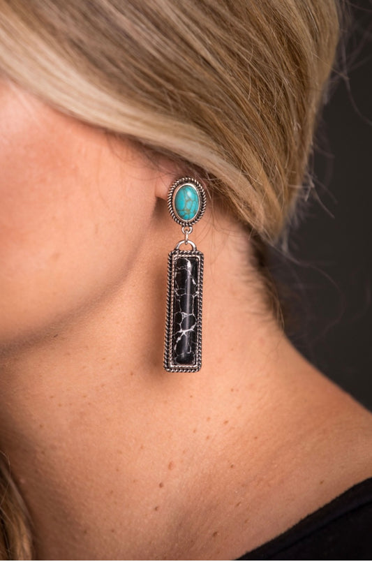 Black Bar Earring on Turquoise Post