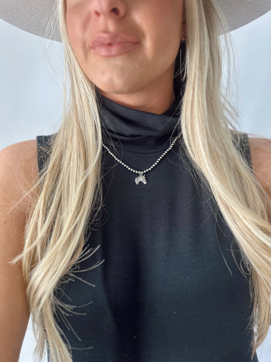 White Gold Small Horse Head Necklace