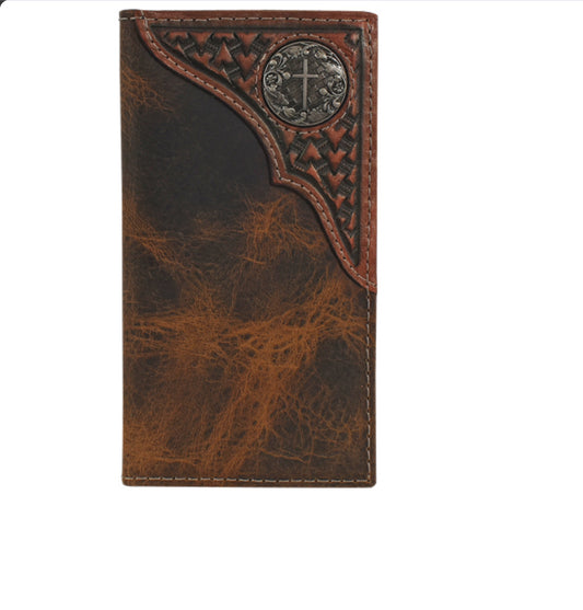 Justin Junior Rodeo Wallet Tooled Yoke With Cross Concho