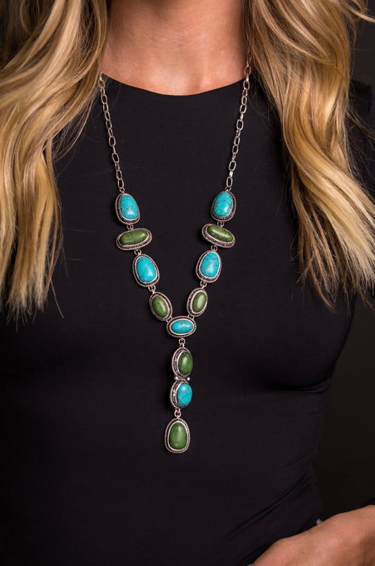 Green and Turquoise Y Necklace