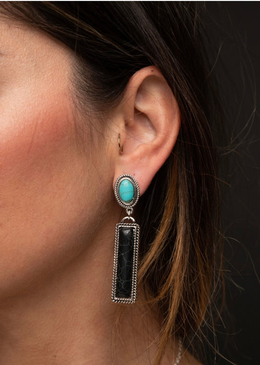 Black Bar Earring on Turquoise Post
