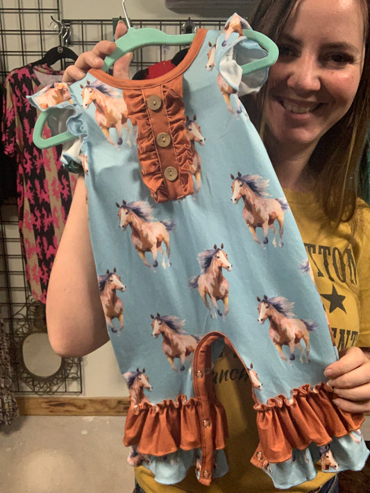 Presley Blue Horse Romper