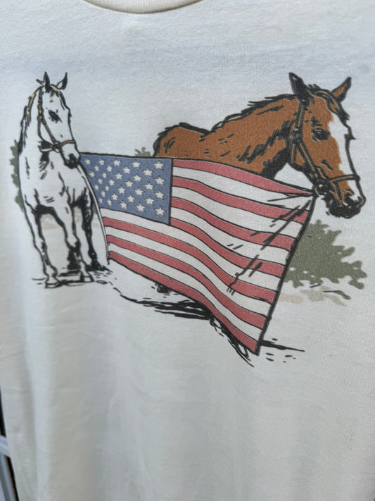 Horses Holding American Flag Adult Tshirt