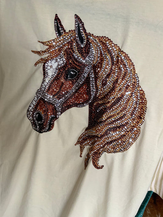 Faux Rhinestone Horse Tshirt