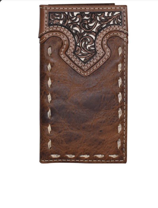 Justin Junior Rodeo Wallet with Tooled Yoke and Rawhide Buck Stitch