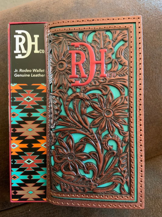 Red Dirt Hat Co Junior Rodeo Wallet Tooled With Turquoise Inlay