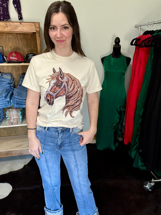 Faux Rhinestone Horse Tshirt
